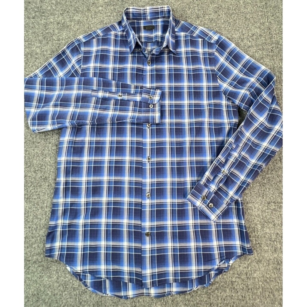 Vince Shirt Mens Medium Blue White Tartan Plaid Button Down Long Sleeve